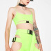 Beyprern Hot Girl Cut Out  Neon Green Buckle Shorts Set Women Tight Buckle Festival Suits Two Piece Night Out Outfits Clubwears