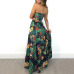 Boho New Sexy Women Two Piece Set Crop Top Long Skirt Floral Printed Bandeau Strapless Bandage Ruffles High Waist Casual Suit