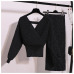 CBAFU spring bling knitted 2 piece set women lantern sleeve v neck sweater elastic waist knitted skirt female sweater suit N945