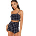 COLROVIE Grid Crop Back Tie Cami Top And Shorts Set Plaid Summer Spaghetti Strap Clothes Set Stretchy Sexy Two Piece Set