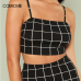 COLROVIE Grid Crop Back Tie Cami Top And Shorts Set Plaid Summer Spaghetti Strap Clothes Set Stretchy Sexy Two Piece Set