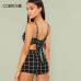 COLROVIE Grid Crop Back Tie Cami Top And Shorts Set Plaid Summer Spaghetti Strap Clothes Set Stretchy Sexy Two Piece Set