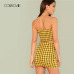 COLROVIE Plaid Print Shirred Strapless Crop Top And Skirt Set Summer Yellow Zipper Beach Two Piece Set Vacation Women Sets