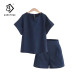 Casual Cotton Linen Two Piece Sets Women Summer V-Neck Short Sleeve Tops+Shorts Female Office Suits Set Women's Costumes S81201A