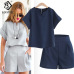 Casual Cotton Linen Two Piece Sets Women Summer V-Neck Short Sleeve Tops+Shorts Female Office Suits Set Women's Costumes S81201A