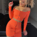 Cryptographic Fashion Outfits Bright Orange Women's Sets Buttons Long Sleeve Crop Tops Sexy Two Pieces Set Casual Bodycon Skirts