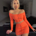 Cryptographic Fashion Outfits Bright Orange Women's Sets Buttons Long Sleeve Crop Tops Sexy Two Pieces Set Casual Bodycon Skirts