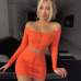 Cryptographic Fashion Outfits Bright Orange Women's Sets Buttons Long Sleeve Crop Tops Sexy Two Pieces Set Casual Bodycon Skirts