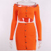 Cryptographic Fashion Outfits Bright Orange Women's Sets Buttons Long Sleeve Crop Tops Sexy Two Pieces Set Casual Bodycon Skirts