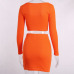 Cryptographic Fashion Outfits Bright Orange Women's Sets Buttons Long Sleeve Crop Tops Sexy Two Pieces Set Casual Bodycon Skirts