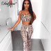 Dulzura snake print sleeveless crop tank top high waist flare pants bell-bottom trousers 2018 sexy women clothes 2 pieces set