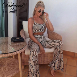 Dulzura snake print sleeveless crop tank top high waist flare pants bell-bottom trousers 2018 sexy women clothes 2 pieces set