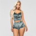 Echoine Sexy Bodycon Two Piece Set Women Velvet Spaghetti Straps Bow Lace Elastic Sleeveless V-Neck Crop Tops Short Pants Suit