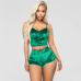 Echoine Sexy Bodycon Two Piece Set Women Velvet Spaghetti Straps Bow Lace Elastic Sleeveless V-Neck Crop Tops Short Pants Suit