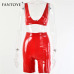 Fantoye Pu Leather Sexy Club Bodycon 2 Piece Set For Women Autumn Sleeveless Crop Top And Shorts Workout Two Pieces Set