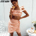 Fashion Two piece set Women Boho Summer Beach checkerboard gingham Crop Top Party Short Mini Skirts Casual 2 piece set