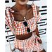 Fashion Two piece set Women Boho Summer Beach checkerboard gingham Crop Top Party Short Mini Skirts Casual 2 piece set