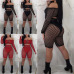 Fashion Women Ladies Crochet Mesh Long Sleeve See Through Mesh Fishnet Crop Night Sexy Tops Shorts Bottoms Set