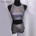 FestivalQueen holographic crop top women 2 piece sets festival rave clothes wear outfits hologram tank top high waist hot shorts