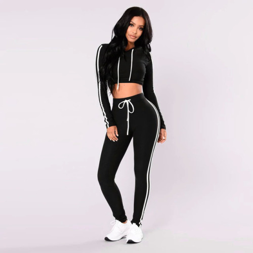 Free Ostrich 2019 two piece set tracksuit Women Pullover side Striped Hoodies Sweatshirt Tops+Pants Wear Casual Sets C1340