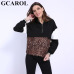 GCAROL 2019 Spring Women 2 Pieces Sets Leopard Spliced Sweatshirt Ankle Length Harm Pants Oversize Tracksuits Hoodies Outfiits