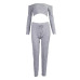 Grey Two Piece Set Women Tracksuit Off Shoulder T Shirt Crop Top Pencil Pants Leggings Set Bodycon Slim Suit