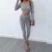 Grey Two Piece Set Women Tracksuit Off Shoulder T Shirt Crop Top Pencil Pants Leggings Set Bodycon Slim Suit