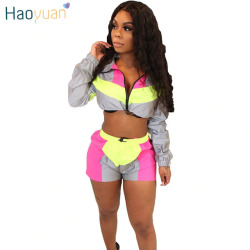 HAOYUAN 2 Two Piece Set Women Summer Clothes Festival Crop Top and Biker Shorts Suit Sexy Club Outfits Tracksuit Matching Sets