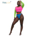 HAOYUAN Neon Green Sexy Two Piece Set Summer Beach Culb Outfits Crop Tops+Shorts Sets Plus Size Women 2 Piece Matching Suits