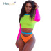 HAOYUAN Neon Green Sexy Two Piece Set Summer Beach Culb Outfits Crop Tops+Shorts Sets Plus Size Women 2 Piece Matching Suits