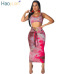 HAOYUAN Sexy Two Piece Set Club Outfits Tie Dye Crop Top and Midi Skirt Set Bodycon 2 Piece Summer Clothes Women Matching Sets