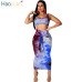 HAOYUAN Sexy Two Piece Set Club Outfits Tie Dye Crop Top and Midi Skirt Set Bodycon 2 Piece Summer Clothes Women Matching Sets