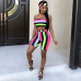 HAOYUAN Striped Sexy Three Piece Set Women Head Scarf+Crop Tops+Bodycon Shorts Suits Boho Summer Beach Outfits 3 Piece Tracksuit