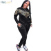 HAOYUAN Thick Velvet Sequin 2 Piece Set Women Tracksuit Hoodies Tops and Pant Casual Outfits Suits Fall Winter Velour Sweatsuit