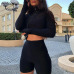 Helisopus Women Sexy Two Piece Set 2019 Spring Autumn Tracksuit Long Sleeve Slim Shorts and Crop Tops