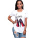 Hot Selling Women's Set Solid White High Heels Print O Neck Short Sleeve Top Jeans Pants