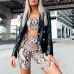 Hugcitar snake skin crop top sexy tank top shorts 2 pieces sets 2018 summer autumn women fashion elastic sportswear female set