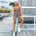 Hugcitar snake skin crop top sexy tank top shorts 2 pieces sets 2018 summer autumn women fashion elastic sportswear female set