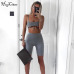 Hugcitar spaghetti straps split hollow out camis knee length pants 2 pieces sets 2018 women summer casual sportswear sexy sets