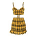 InstaHot Yellow Plaid 2 Piece Set Women Summer Ruched Ruffles Elastic Waist Skirt and Bow Crop Top Sexy 2018 New Style Woman Set