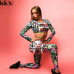 Kliou 2018 Fitness Tracksuit Digital Printed Letters Workout Women Two Pieces Sets Female Sporting Full Sleeve Crop Top Leggings