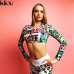 Kliou 2018 Fitness Tracksuit Digital Printed Letters Workout Women Two Pieces Sets Female Sporting Full Sleeve Crop Top Leggings