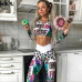 Kliou 2018 Fitness Tracksuit Digital Printed Letters Workout Women Two Pieces Sets Female Sporting Full Sleeve Crop Top Leggings