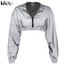 Kliou Fashion Reflective Zipper Hooded Women Two Pieces Sets 2018 Autumn Reflective Hoodies Short Skirts Zip Pockets Female Sets