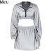 Kliou Fashion Reflective Zipper Hooded Women Two Pieces Sets 2018 Autumn Reflective Hoodies Short Skirts Zip Pockets Female Sets