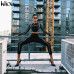 Kliou women fitness sporting two pieces set letter print turtleneck top leggings striped patchwork 2019 fashion 2 pcs tracksuits