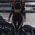 Kliou women fitness sporting two pieces set letter print turtleneck top leggings striped patchwork 2019 fashion 2 pcs tracksuits