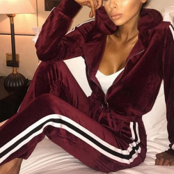 LAAMEI Women Set Sportswear Autumn Winter Warm Velvet Tracksuit Two Piece Set Stripe Sweatshirt Pant Sweat Suit Home Clothing