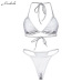 Macheda Silver Reflective Set Sexy Two Piece Set Lace Up Crop Top and Thong Shorts Beach Club Outfits 2pc Matching Sets New