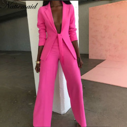 NATTEMAID Solid Formal 2 Piece Set Women Two Piece Set Top And Pants OL Business Pants Suits 2 Piece Outfits Sexy Two Piece Set